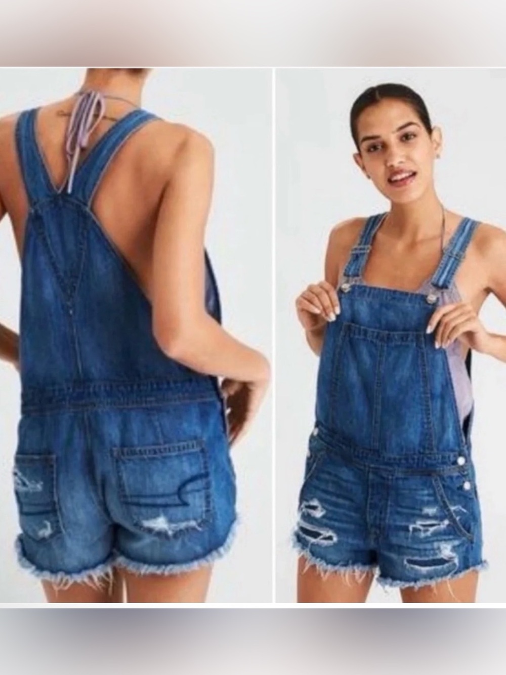 American Eagle distressed Tomgirl denim shortalls Size Small